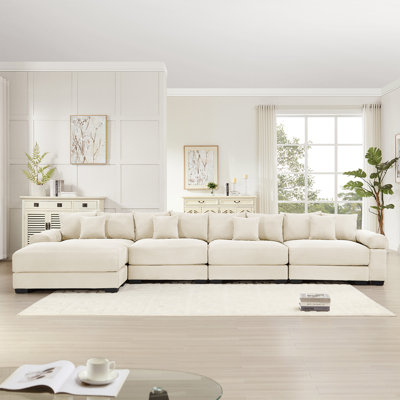 Living Room Modular Sofa, L-Shape Sectional Couch With Pillows For Indoor