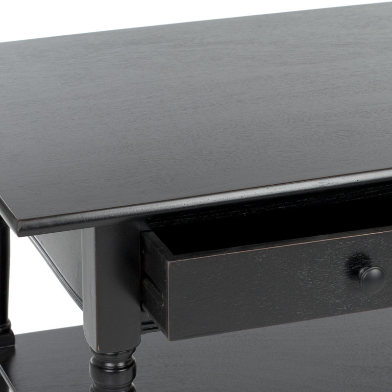 Banes Solid Wood Four Leg Coffee Table with Storage, Distressed Black