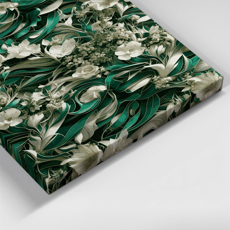 «Abstract Florals 32», art mural sur toile verte, H 18 po x l 12 po