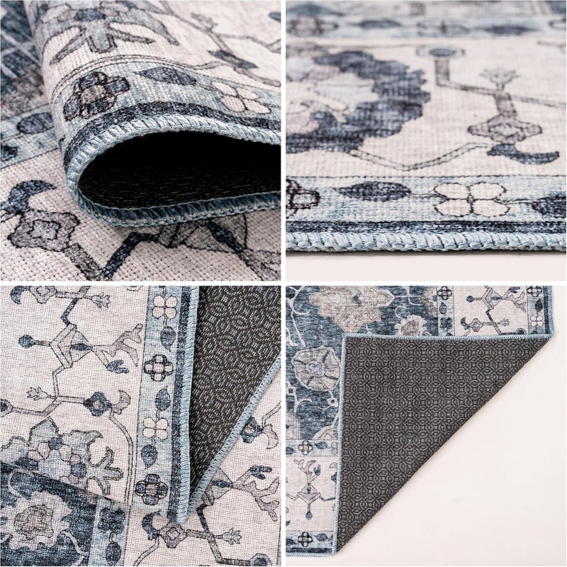 Rectangle 200 cm x 290 cm Oriental Cotton Area Rug, Blue Grey