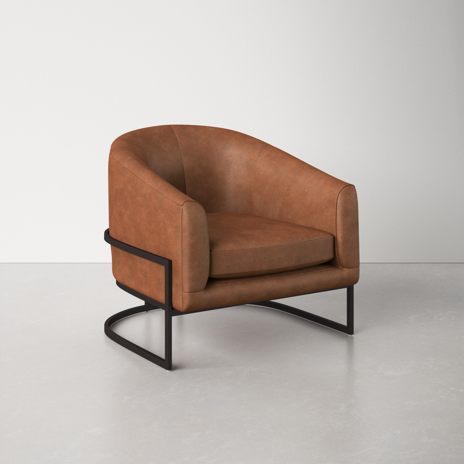 Salzburg Upholstered Barrel Chair, Chaps Sand Top Grain Leather