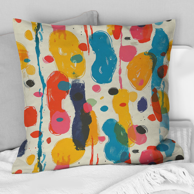 Coussin jaune et rose Midcentury Paint Splatter III, H 18 po x l 18 po