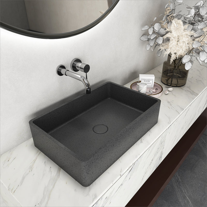 19.68'' Concrete Vessel Rectangular Modern Dark Gray With Patterns Bathroom Sink