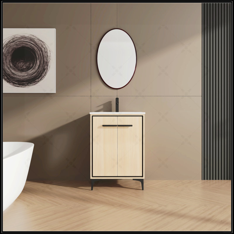 Bathroom Vanity Base With Basin, Spacious Storage Cabinet, And Durable Engineered Wood Constructio, 24"