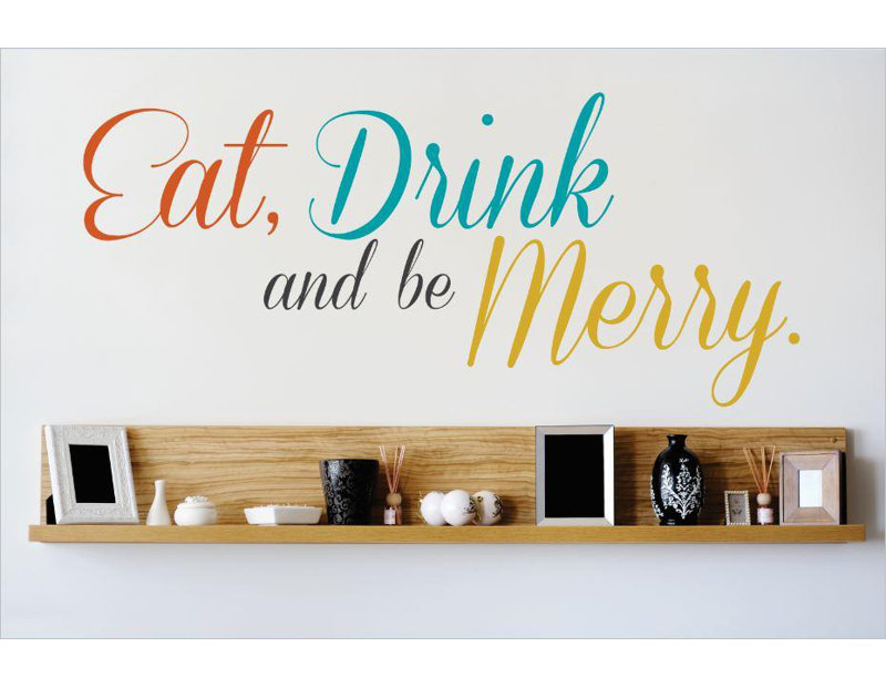 Décalcomanie murale manger, boisson et be merry, H 12 po x l 30 po x P 0,16 po, Orange / bleu sarcelle