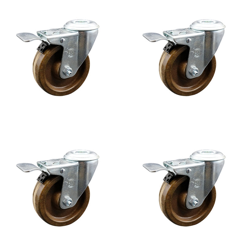 4 Inch High Temp Phenolic Swivel Bolt Hole Caster Set with Total Lock Brake SCC