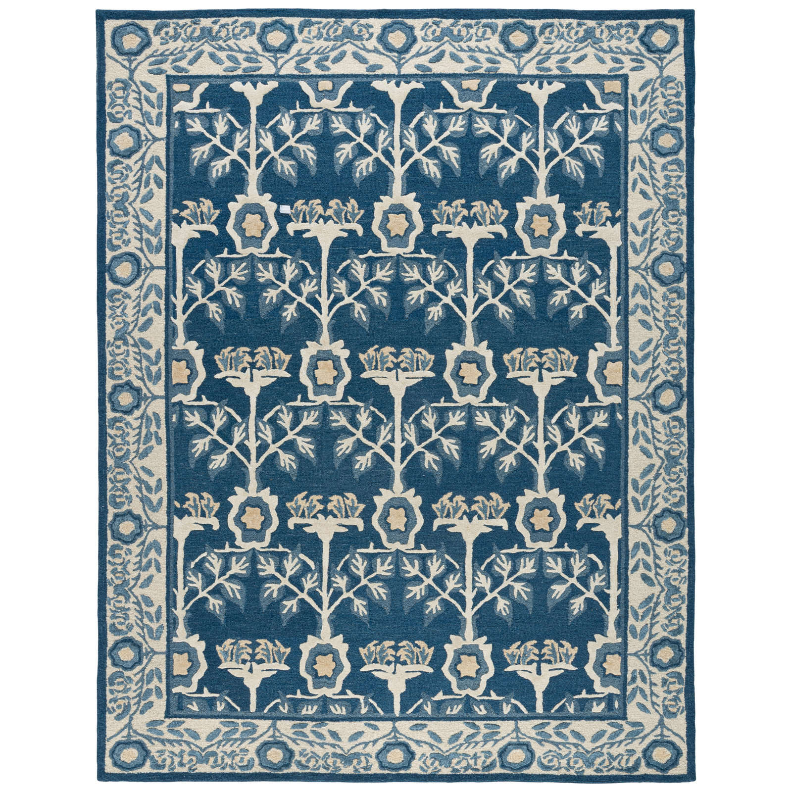 Navy Ivory Hand-Tufted Floral Wool Rug, Rectangle 8' x 10'