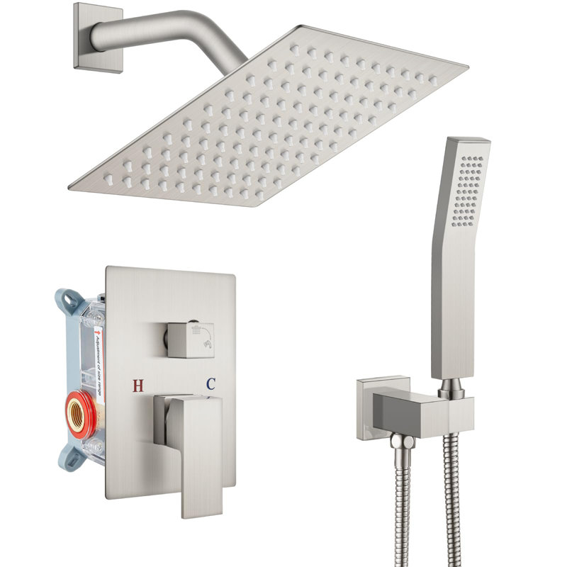 8-Inch Square Rain Shower Head, Handheld Shower, 59-Inch Shower Hose, Shower Arm, Handheld Holder, Brushed Nickel