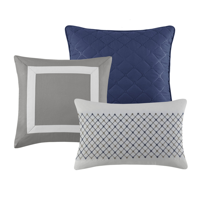 California King Blue Microfiber 7-Piece Bedspread Set