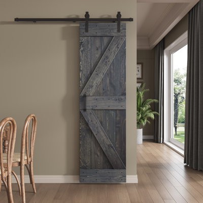 Panelled Wood and Metal K Series DIY Knotty Barn Door with Installation Hardware Kit