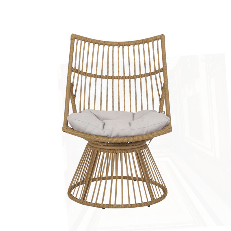 WICKER HIGH-BACK CHAIR, Beige Cushion/Light Brown Frame