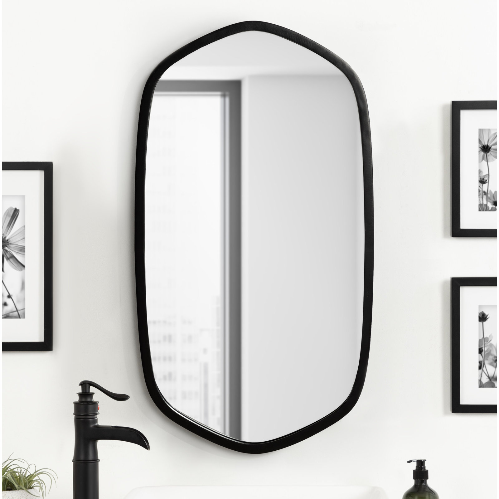 Glover Wood Hexagon Mirror, 36" x 20", Black, Vertical