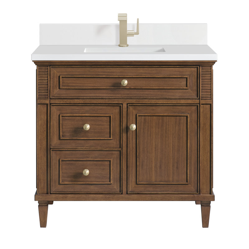 Lorelai 36'' Single Bathroom Vanity with Top, Mid-Century Walnut, White Zeus, Single-Hole