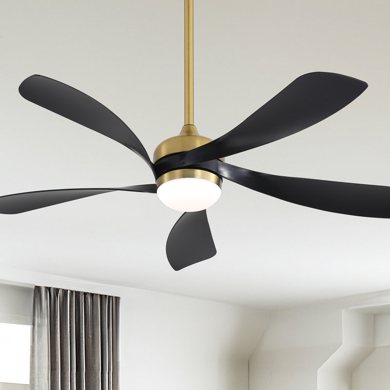 Ventilateur de plafond de 52 pouces à 5 pales avec lumière DEL, télécommande, fonctionnement silencieux DC, Pale noire