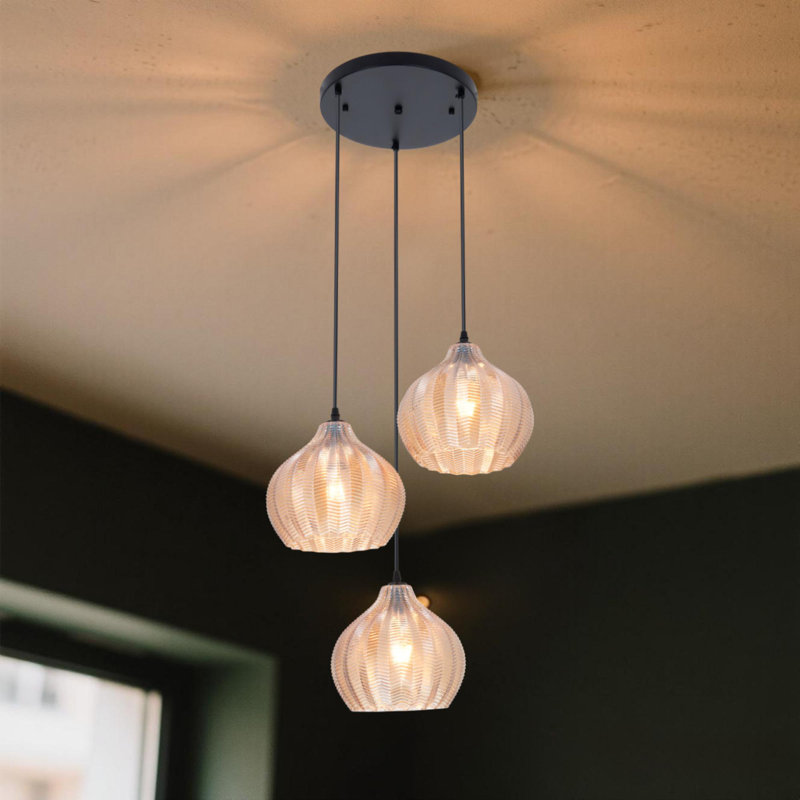 Plafonnier - Lustre en verre de couleur thé à trois têtes - Longueur réglable / base e26