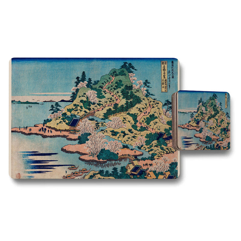 Placemat Coaster Set With Japanese Island Landscape Print