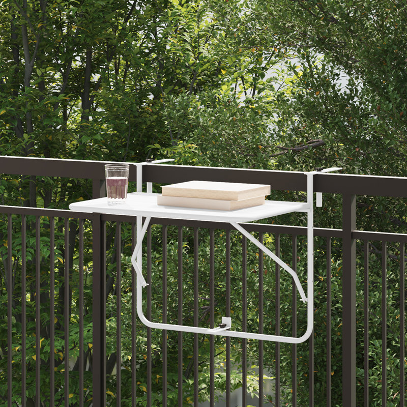 Balcony Table Metal Medium Collapsible Patio Table, WWhite