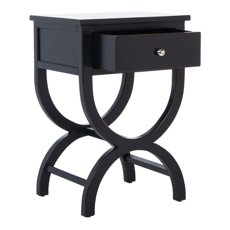 Floris Solid Wood End Table with Storage, Black
