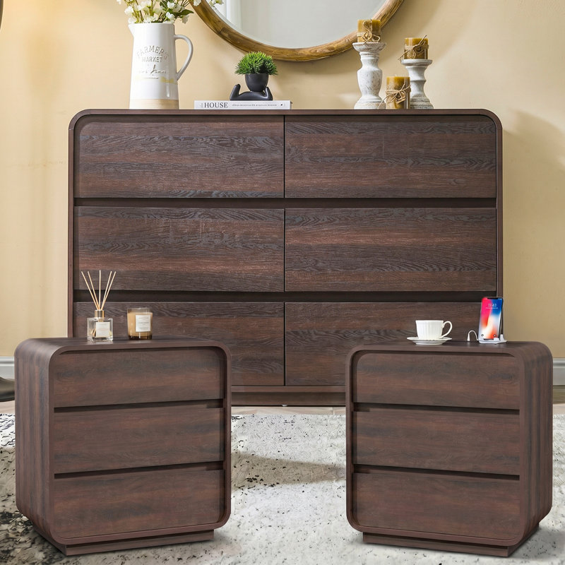Ensemble de 3 pièces en noyer courbé avec une station de charge, Walnut
