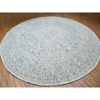 14'x14' White Mamluk Dynasty Design Undyed Wool Hand Knotted Round Rug F2B16459E6CD456D95FE3AC190B4D6B5