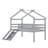 Low Loft House Bed With Slide, Ladder, Safety Guardrails, House Roof Frame-118864884