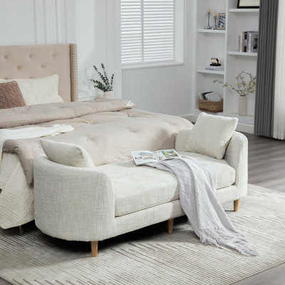 77.2" W Modern Chaise Lounge Couch, Chenille End Of Bed Bench With Pillows And Armrest