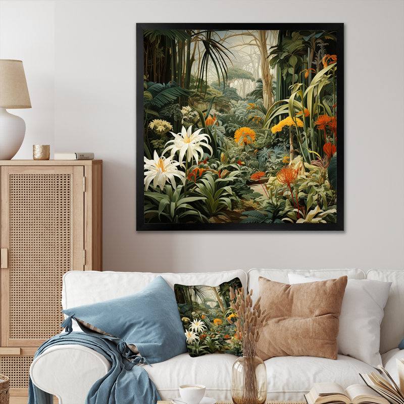 «Vintage Jungle Plants 2 - Art mural Jungle», Cadre simple noir, H 36 po x l 36 po x P 1,5 po