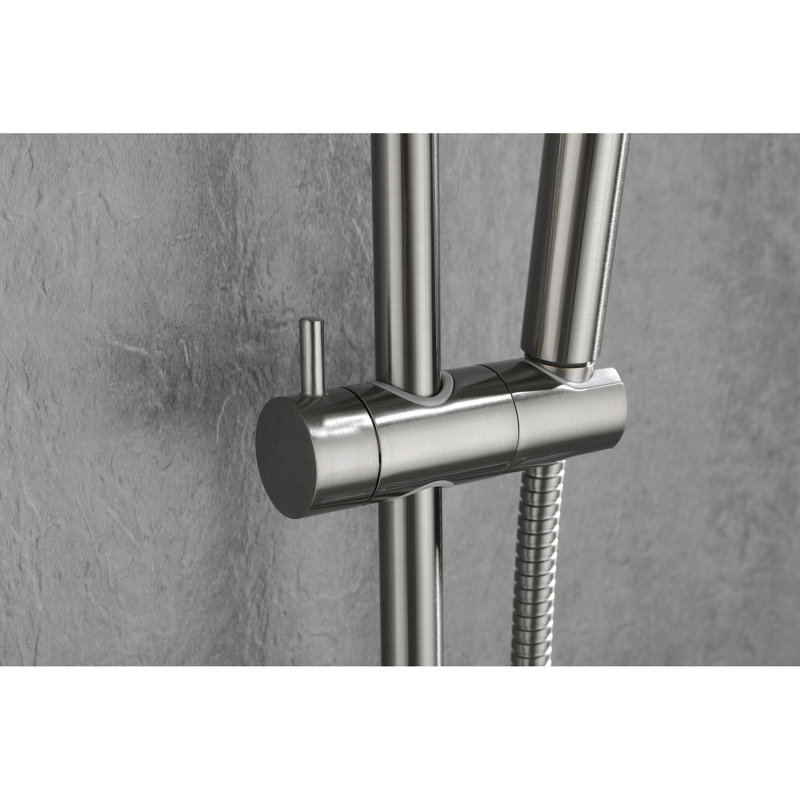 Douche à barre coulissante de 28 pouces avec 59 tuyaux, hauteur variable, acier inoxydable nickel brossé, diverses fonctions de jet pour une utilisation agréable