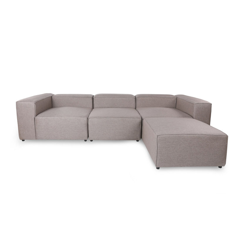Stylish Corner Sofa, Brown Linen Upholstery, 116.9 x 25.9 x 74.8 inches | 100% Hornbeam Frame with 32 DNS Foam for Comfort | Elegant Design with Plastic Legs | Perfect for Living Room & Family Spaces
