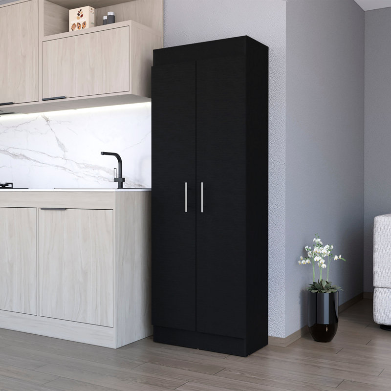 5-Shelf Pantry Cabinet In Black For Kitchen - Long-Lasting Use Stylish & Functional, Black