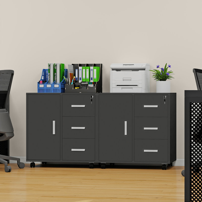 60cm Wide 3 -Drawer Mobile File Cabinet, Black