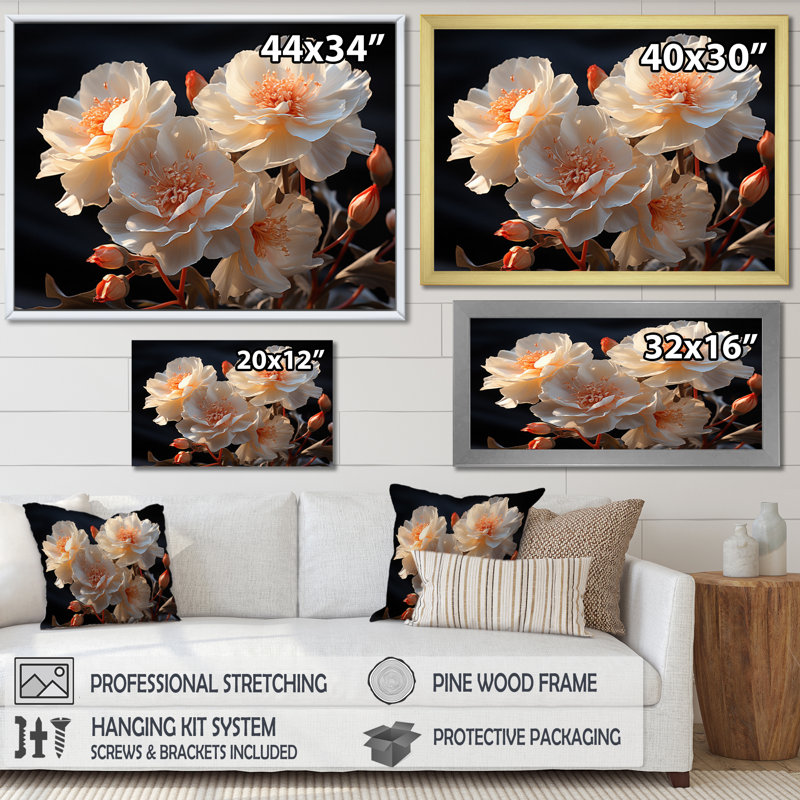 «Carnations Field II», reproduction sur toile, H 16 po x l 32 po x P 1 po, Cadre flottant doré
