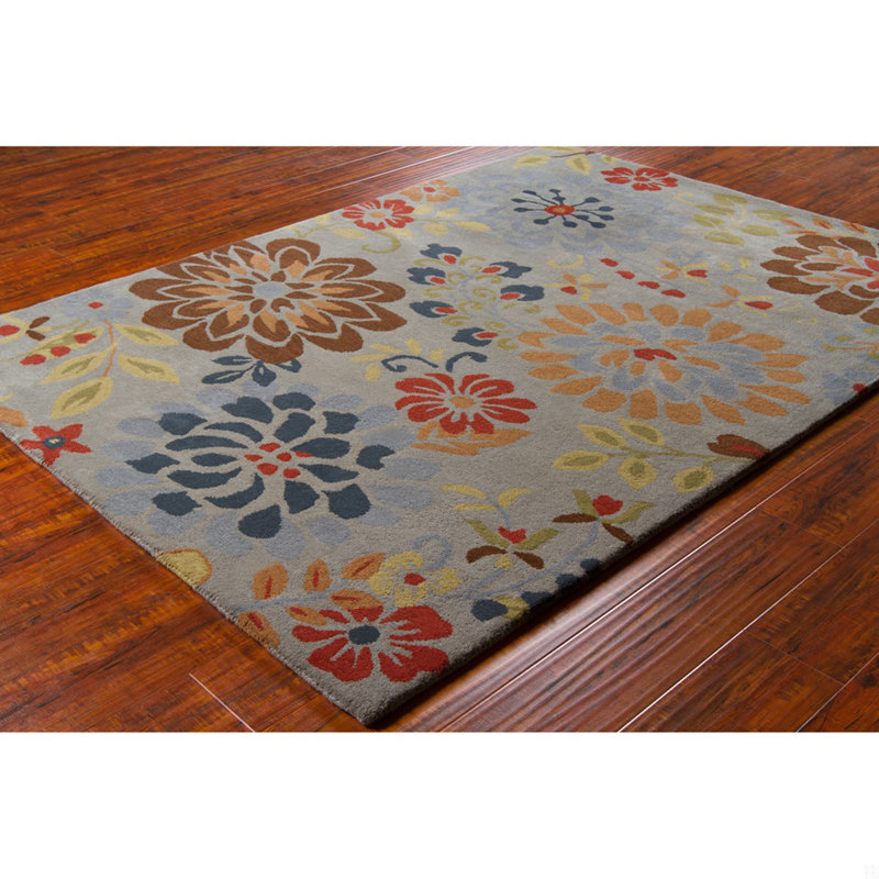 Jonas Authentic Hand-Tufted Handmade Multi-Color Traditional Floral On Blue Wool Area Rug, Rectangle 7' x 10'