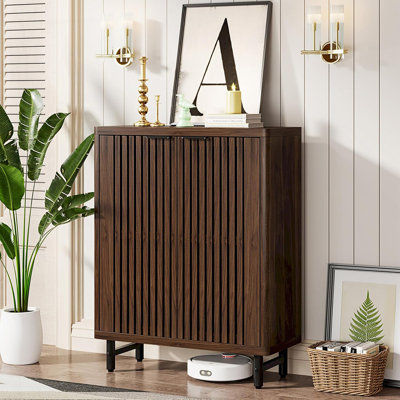 Modern 6-Tier Shoe Cabinet With Louvered Doors, Accent Cabinet