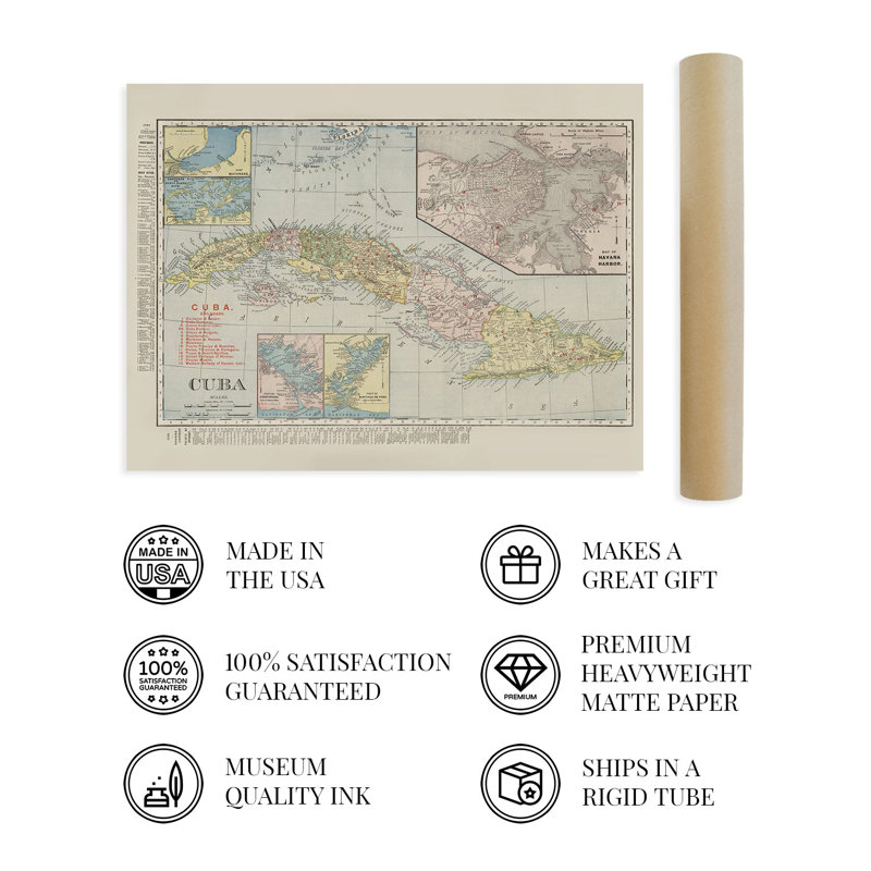 1904 Cuba, reproduction de carte sur papier, H 24 po x l 36 po