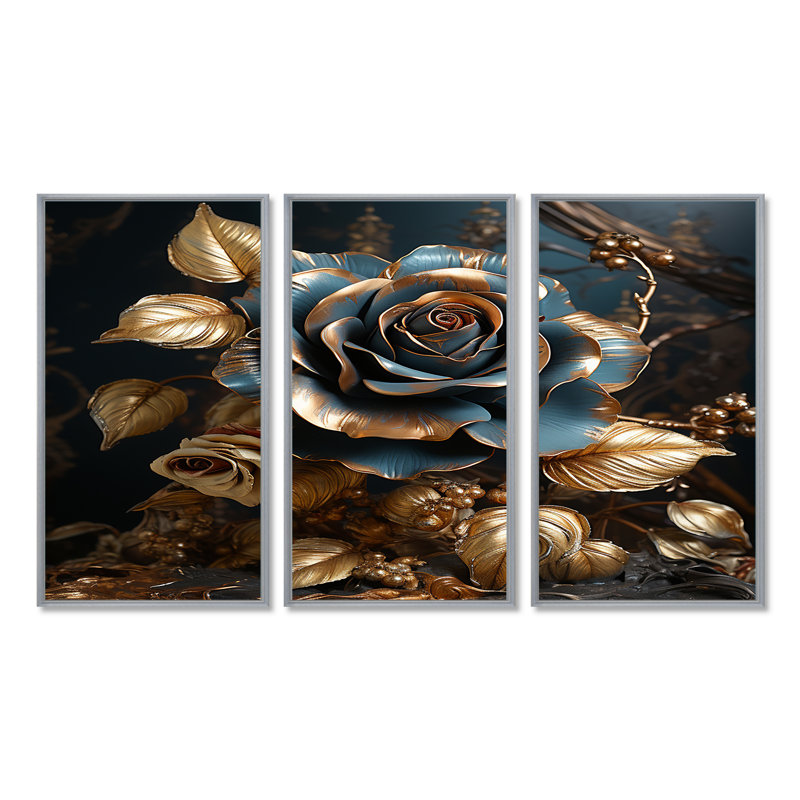 Kester - ensemble d'art mural rose, Encadrement argenté, H 40 po x l 60 po x P 1 po