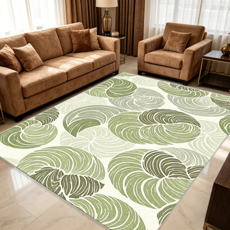 Sage Green & Beige Nautilus Shell Pattern carpet-easy to clean, machine-washable, soft and comfortable; suitable for door mats, kitchens, living rooms, bedrooms, corridors, and laundry areas. Easy to clean, durable carpet for home decoration.