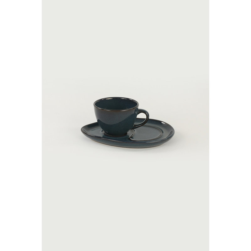 Ensemble de tasses à café élégantes bleu foncé (4 pièces), 3,5 x 3,5 x 3,5 pouces | 100% céramique, comprend 2 tasses (7,3 oz liq.) Et 2 soucoupes (7,9 pouces) | Parfait pour la maison, le bureau et les réceptions - Design élégant et fonctionnel