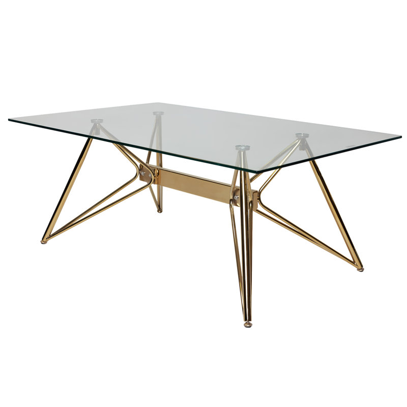 Leora Modern Square Coffee Table – Tempered Glass Top with Gold/Silver Chrome Legs, Gold