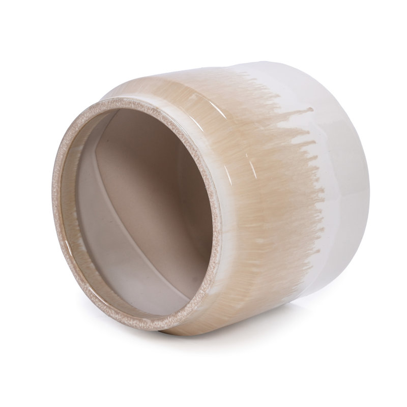 Gradient White Brown Ceramic Planters Of 2, Suitable For Windowsill Display, Frost - Proof And Heat Flowerpots Patio Windowsill,
