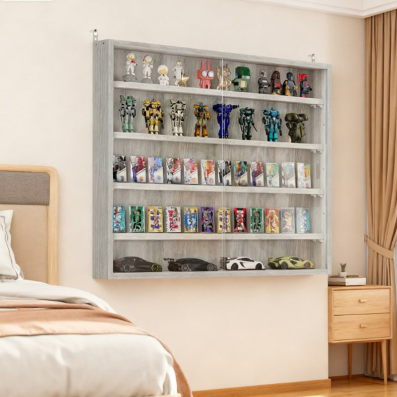 Gray Wall-Mounted Display Case Perfect for Model Cars, Clear Door for Stylish Collectible Showcase, Gray