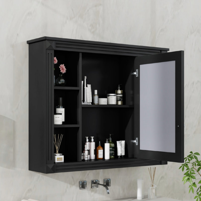 Armoire de rangement murale de salle de bain 35 po x 28 po, armoire à pharmacie, armoire murale moderne avec miroir, armoire à miroir avec 6 tablettes ouvertes (meuble-lavabo non inclus)