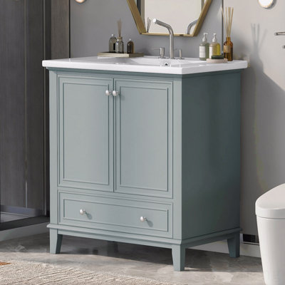 Meuble-lavabo 30 po avec lavabo et armoire multifonctionnelle avec portes et tiroir