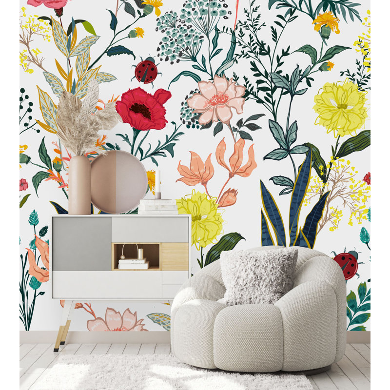 Murale fleurs et coccinelles, L 100 po x L 100 po
