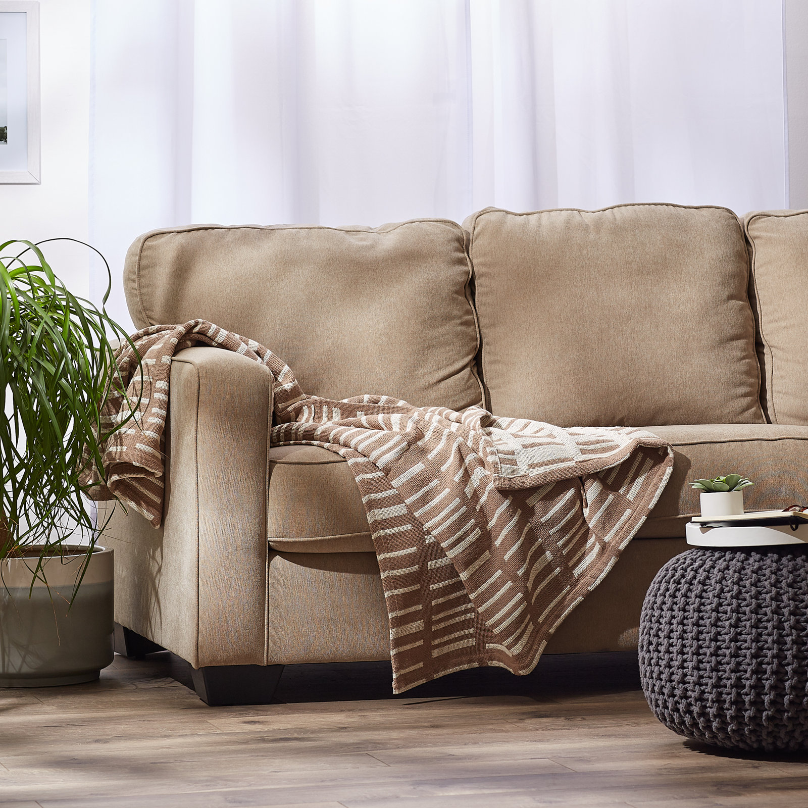 Sori Handwoven Cotton Throw Blanket, Stone