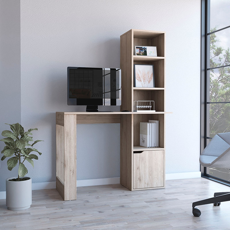 Bureau d'ordinateur avec bibliothèque et armoire, Gris