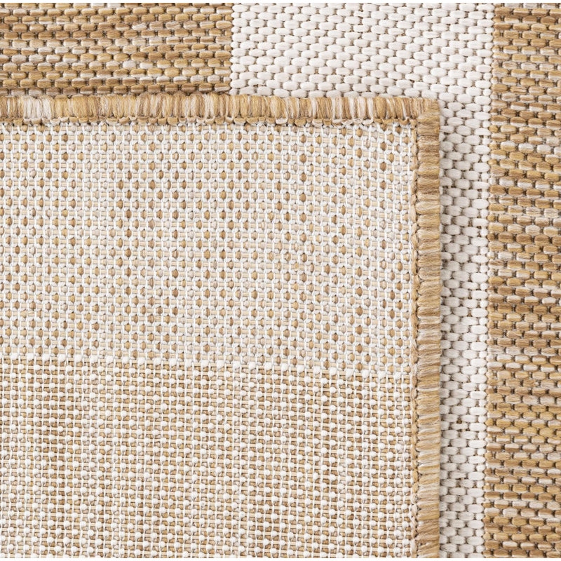 Robinson Striped Indoor / Outdoor Area Rug in Taupe/Ivory, Square 5'3"