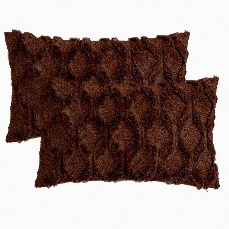 Lumbar Pillow Covers - Soft Wool Velvet Decorative Throw Cushion Cases for Couch Sofa Bed - Solid Rectangular Pack of 2