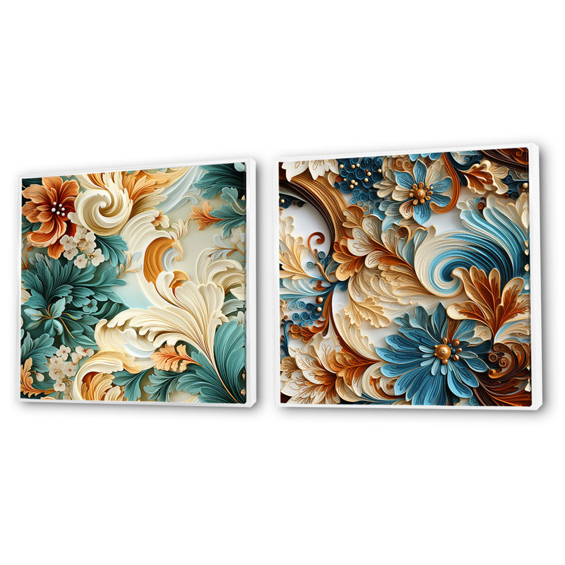 Scunthorpe - Ensemble de 2 collages carrés botaniques abstraits, Cadre flottant blanc, H 30 po x l 61 po