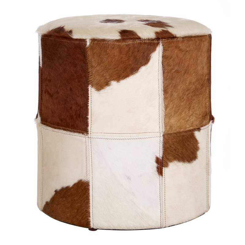 Eden 40cm Wide Genuine Leather Round Animal Print Pouf Ottoman